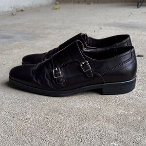 Bruno Magli mens 8.5 dark brown solid double monk strap leather dress shoes EUC